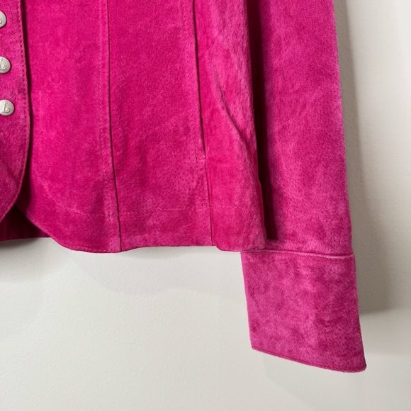 Vintage Y2K Live a Little Pink Suede Leather Collared Snap Front Jacket Size S - Picture 5 of 12
